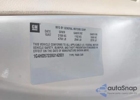 2008 Buick Lucerne Cxl из США, поврежденный, VIN 1G4HD57228U142801